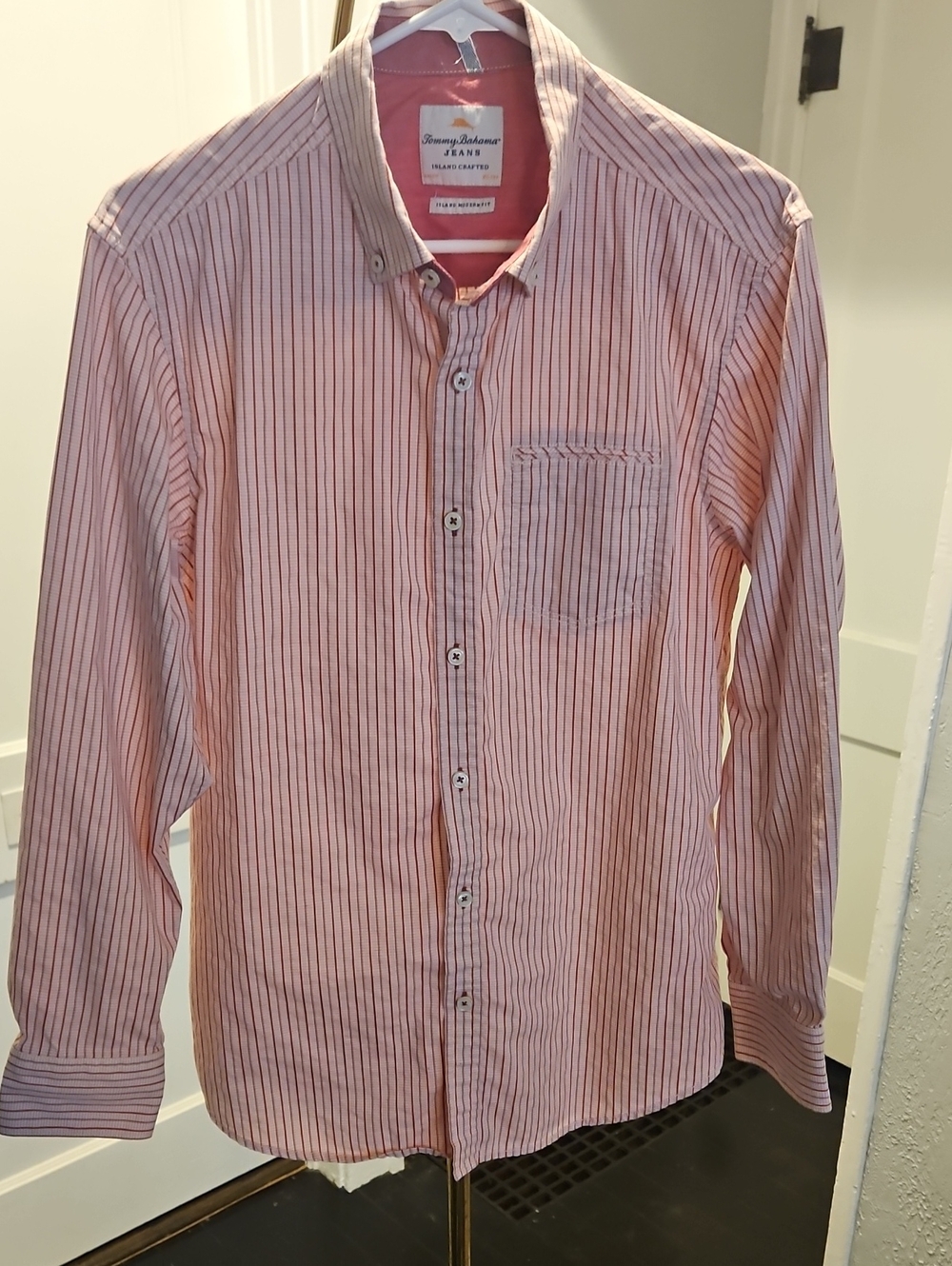 Tommy Bahama Pink and White Striped Men's Button-Down Shirt